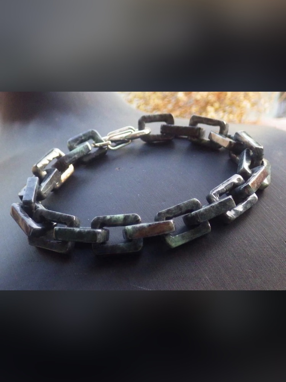 Elegant certificate jadeite jade link bracelet black rectangle 8inches